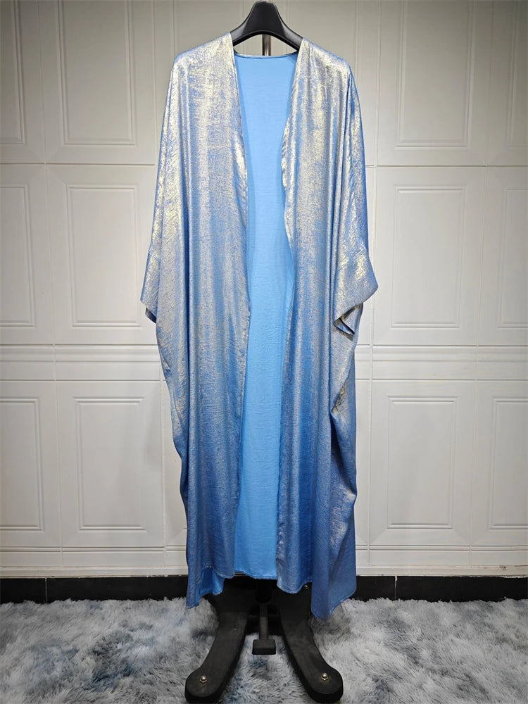 Shiny Batwing Satin Open Kimono Abaya Dubai Luxury 2024 Muslim Abayas For Women Kaftan Dress Islam Clothing Robe Femme Musulmane