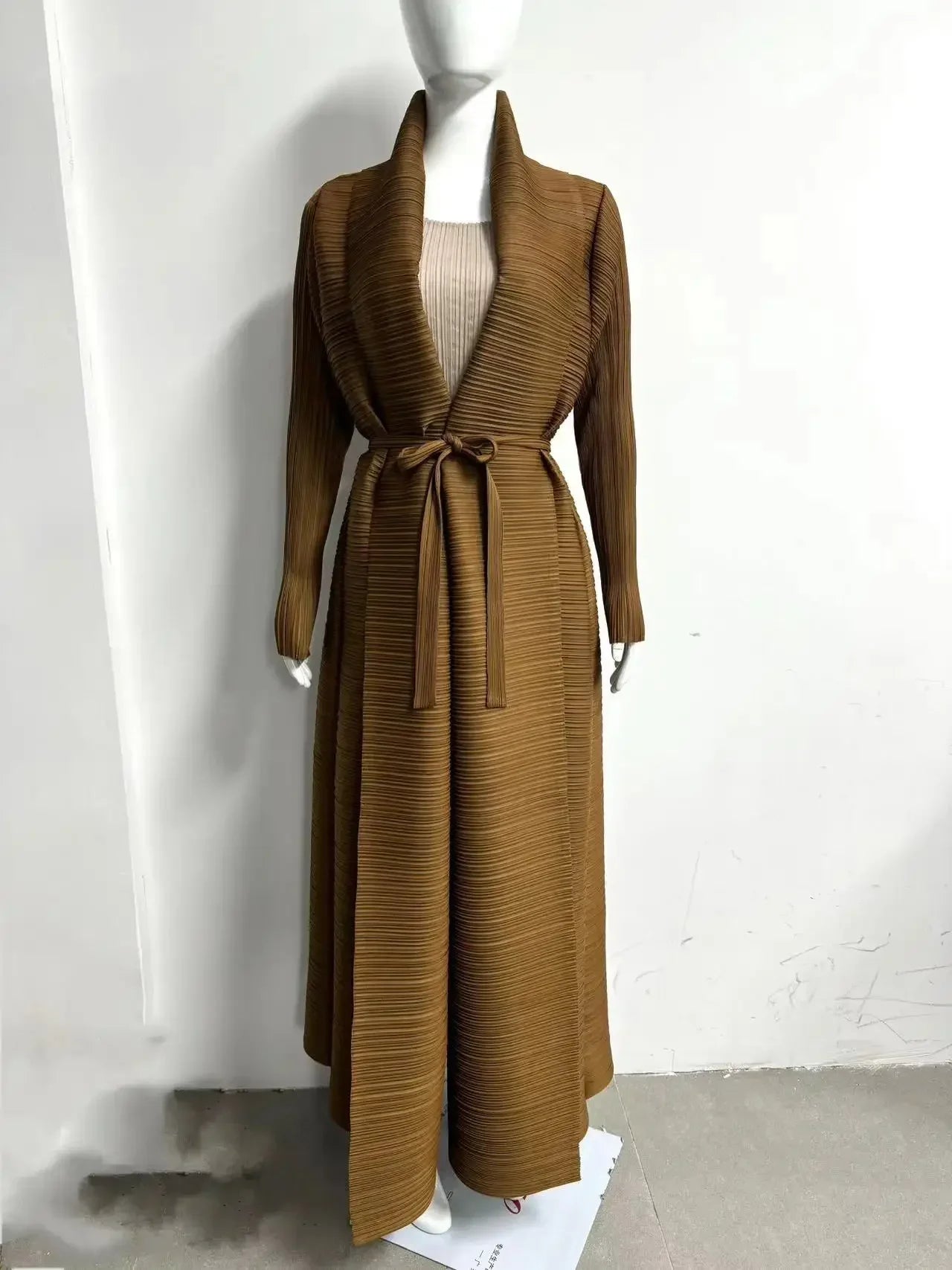 Muslim Abaya Black Simple Commuter Fashion Pleated Loose Long Trench Coat Jacket 2025Fall New