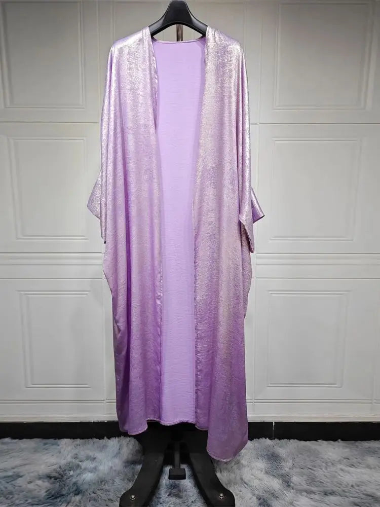 Shiny Batwing Satin Open Kimono Abaya Dubai Luxury 2024 Muslim Abayas For Women Kaftan Dress Islam Clothing Robe Femme Musulmane