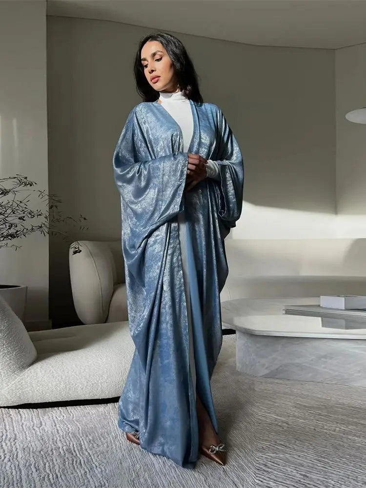 Shiny Batwing Satin Open Kimono Abaya Dubai Luxury 2024 Muslim Abayas For Women Kaftan Dress Islam Clothing Robe Femme Musulmane