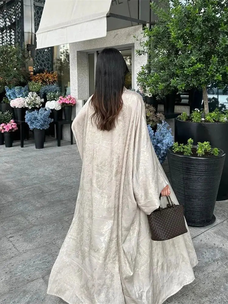 Shiny Batwing Satin Open Kimono Abaya Dubai Luxury 2024 Muslim Abayas For Women Kaftan Dress Islam Clothing Robe Femme Musulmane