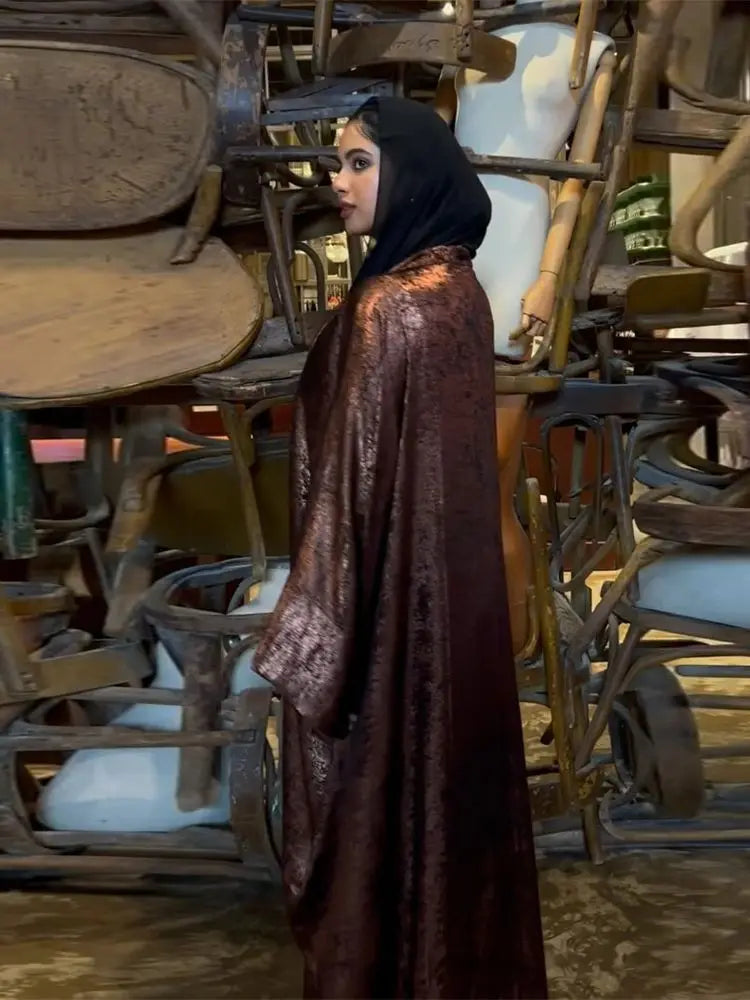 Shiny Batwing Satin Open Kimono Abaya Dubai Luxury 2024 Muslim Abayas For Women Kaftan Dress Islam Clothing Robe Femme Musulmane