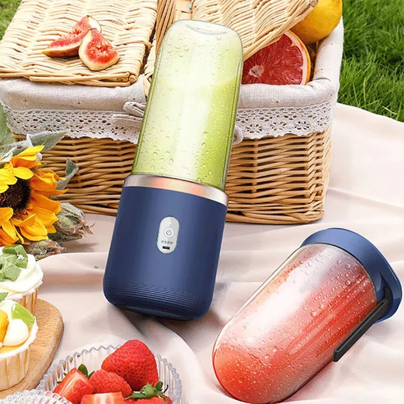 "Portable Electric Fruit Juicer - Double Cup USB Rechargeable Blender for Home Use"