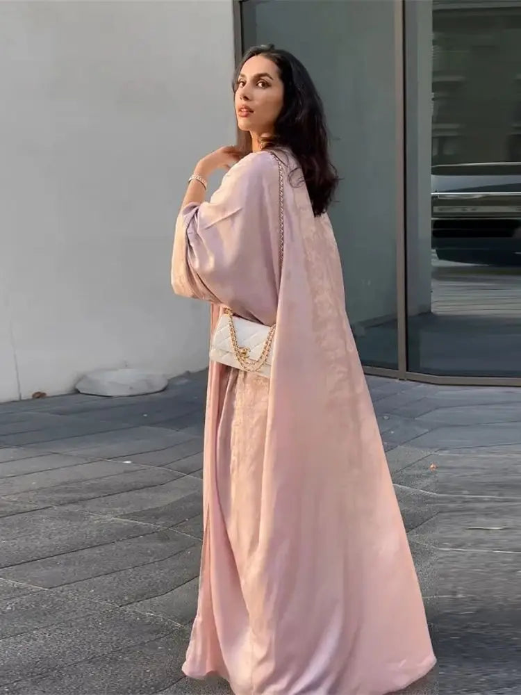 Shiny Batwing Satin Open Kimono Abaya Dubai Luxury 2024 Muslim Abayas For Women Kaftan Dress Islam Clothing Robe Femme Musulmane