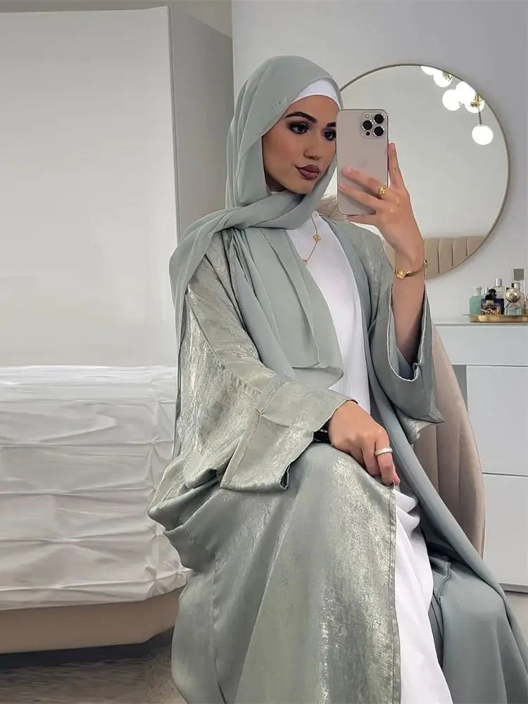 Shiny Batwing Satin Open Kimono Abaya Dubai Luxury 2024 Muslim Abayas For Women Kaftan Dress Islam Clothing Robe Femme Musulmane