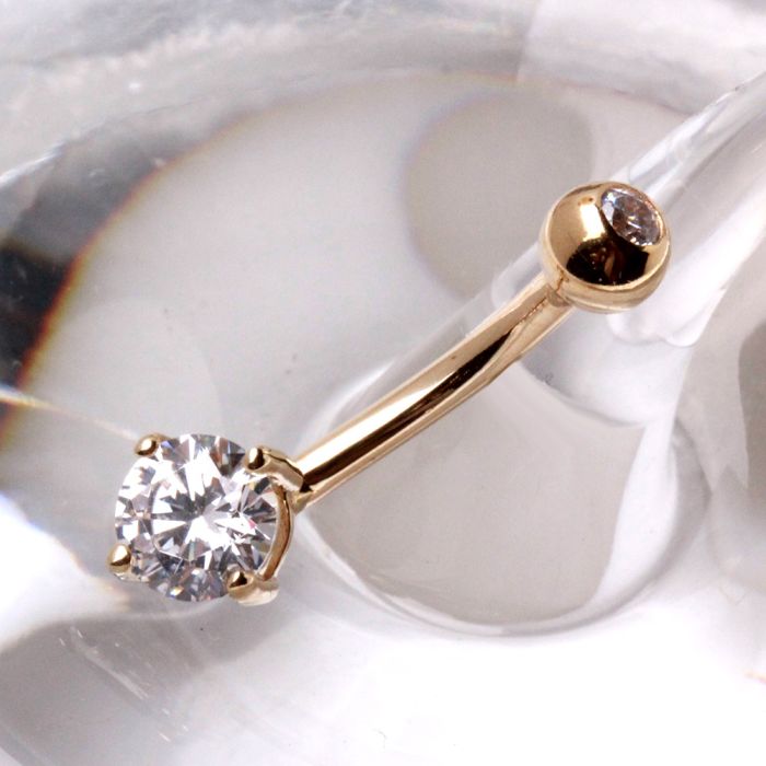 14Kt Gold Navel Ring With Prong Set Round CZ
