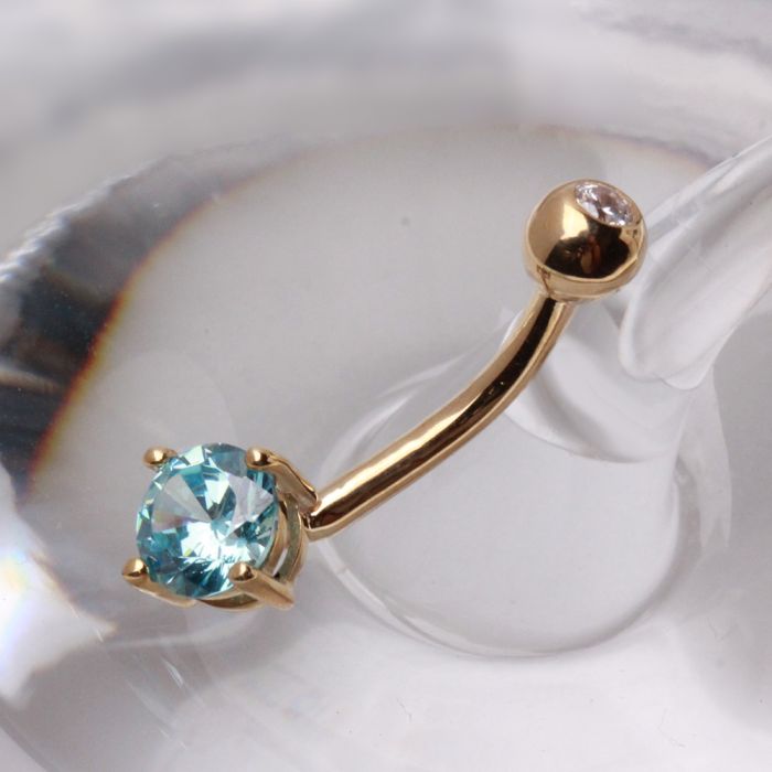 14Kt Gold Navel Ring With Prong Set Round CZ